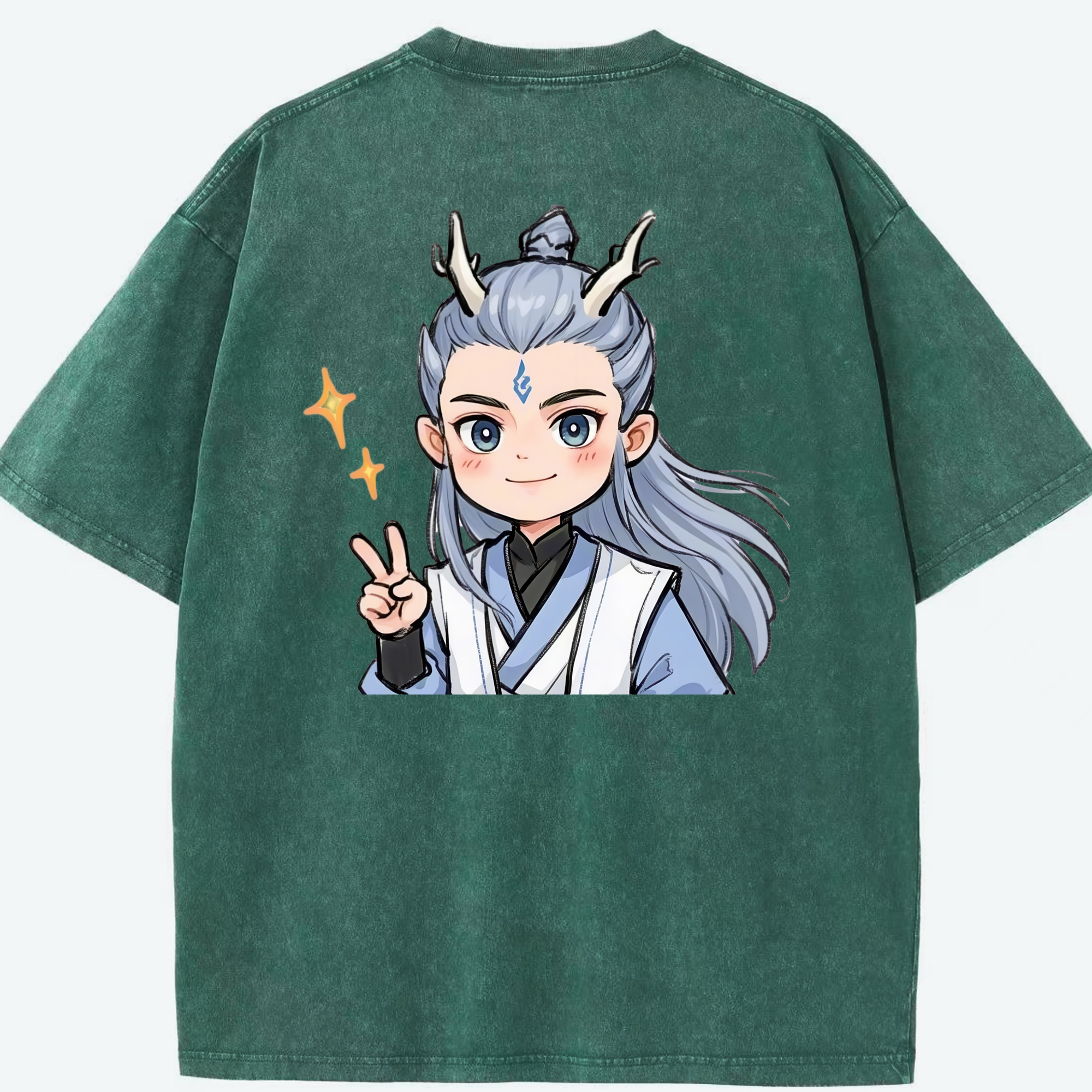 （画像用） Ne Zha 2 ナタ 魔童の大暴れ 綿100% ヴィンテージ風 半袖Tシャツ（背面プリント）